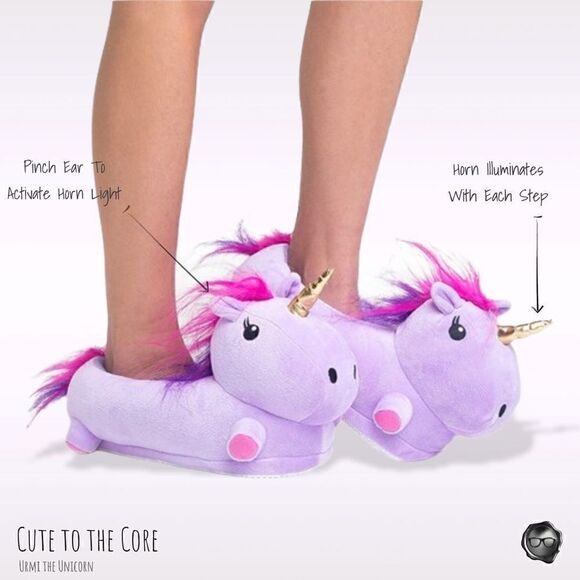 URMI THE UNICORN PLUSH SLIPPERS ADULT SMALL /YOUTH XL LED LIGHT UP HORN PUPLE - Picture 1 of 15